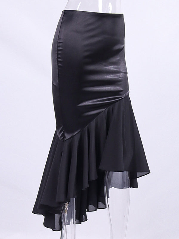 Asymmetric Pleated Ruffled Split-Joint Bodycon High Waisted Skirts Bottoms