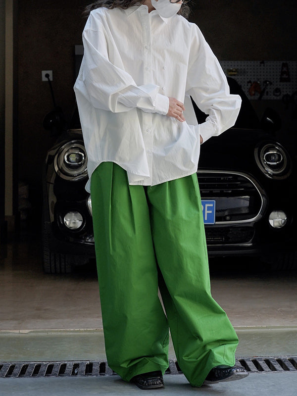Asymmetric Solid Color Long Sleeves Loose Lapel Blouses