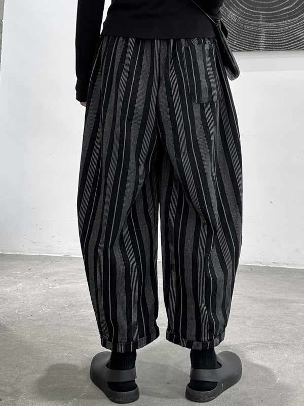 Split-Joint Striped Patterns Harem Pants High Waisted Trousers Pants