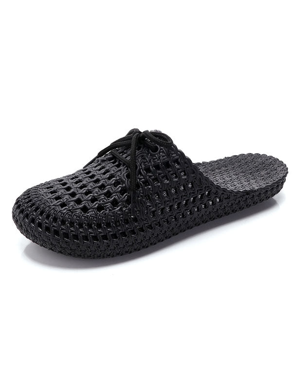 Hollow Lace-Up Round-Toe Slippers Mules&Slides