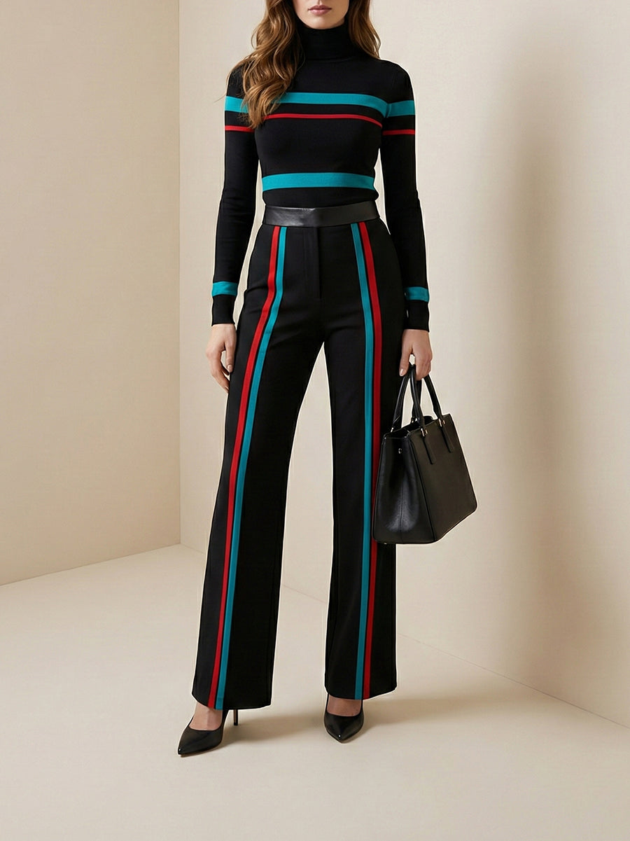Contrast Color Striped High Waisted Trousers Pants