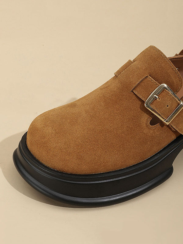 Belt Buckle Round-Toe Shallow Cut Split-Joint Platform Shoes Mary Janes