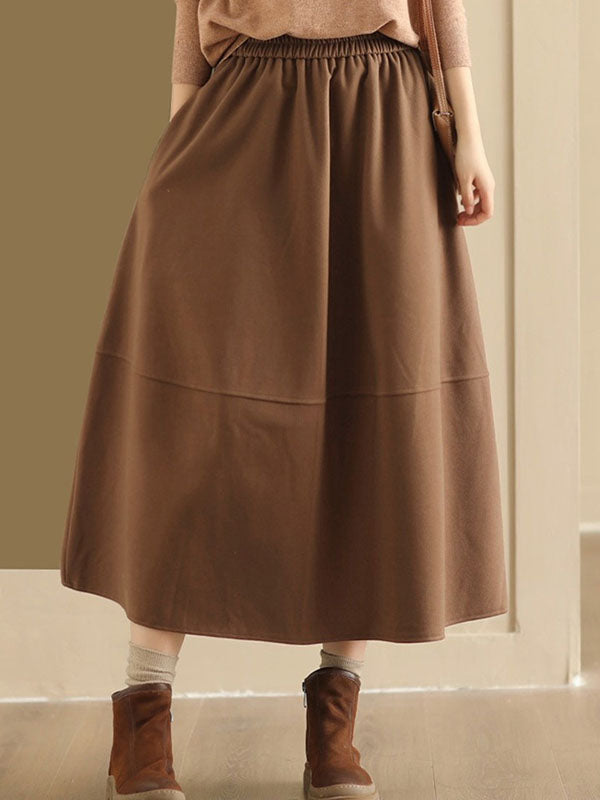Elasticity Pockets Solid Color A-Line Loose Skirts Bottoms
