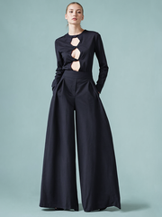 Hollow Solid Color Long Sleeves Skinny Round-Neck T-Shirts Tops