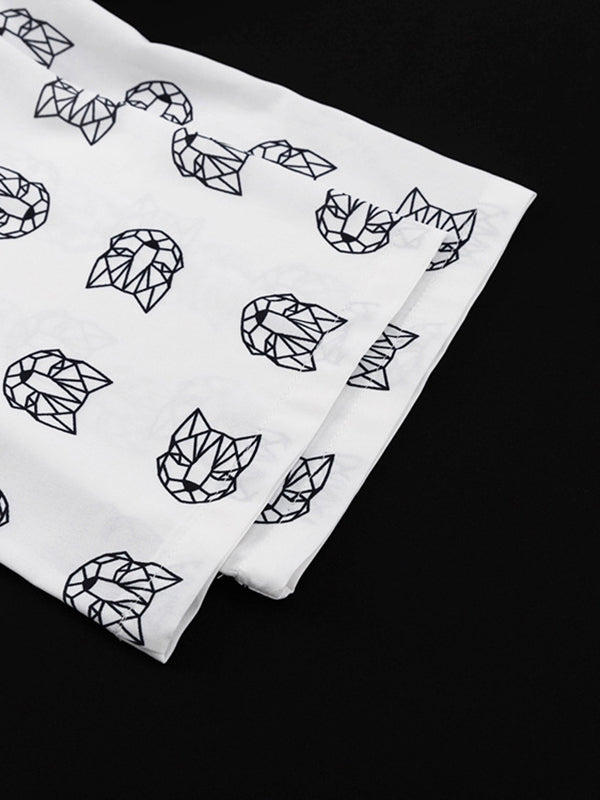 Loose  Printed  Long Sleeves Tied Waist Robes + High-Waisted Short Bottom Robes Pajama Sets