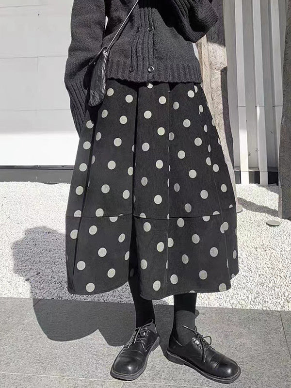 Elastics Polka-Dot Printed Split-Joint High Waisted Loose Skirts
