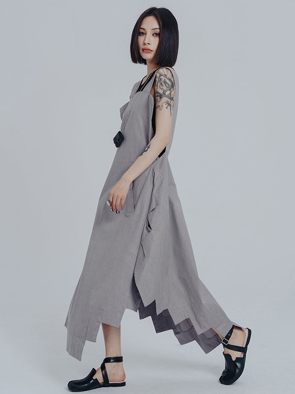 Casual Loose Sleeveless Irregular Gray Maxi Dress