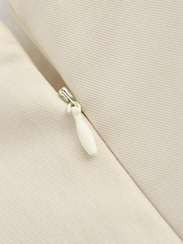 Pleated Solid Color Split-Joint Zipper A-Line Loose Round-Neck Mini Dresses