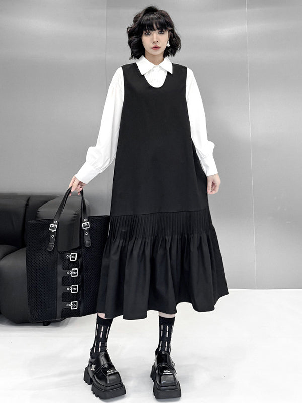 Buttoned Pleated Solid Color Long Sleeves Loose Polo Blouses&Shirts Tops