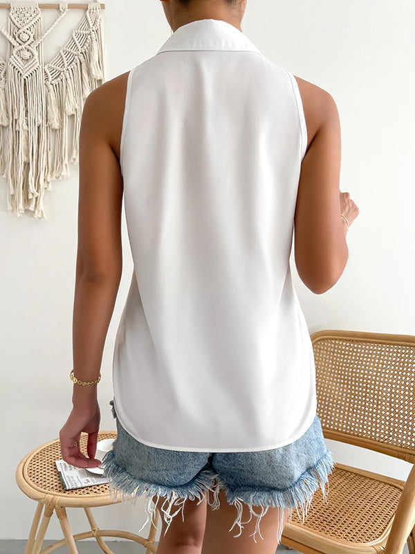 Solid Color Split-Joint Loose Plus Size Lapel Blouses