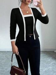 Solid Color Split-Joint Long Sleeves Collarless Two Pieces Set