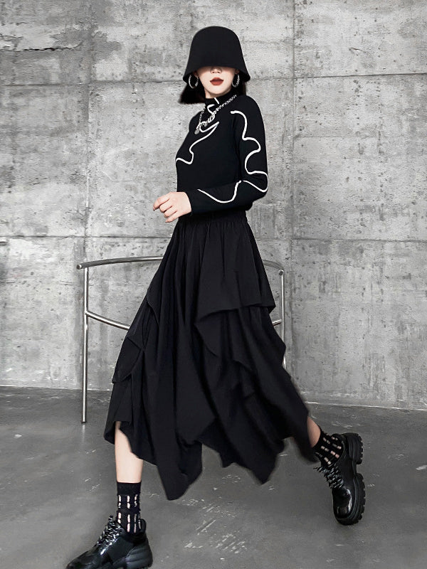 Irregularity Wide Leg Solid Color Elastic Waist Cropped Pants