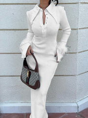 Feathers Slightly Sheer Split-Joint Skinny Lapel Maxi Dresses