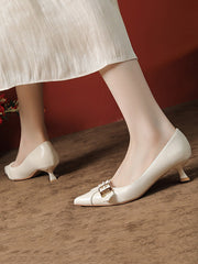 Belt Buckle Pointed-Toe Shallow Cut Split-Joint Pumps