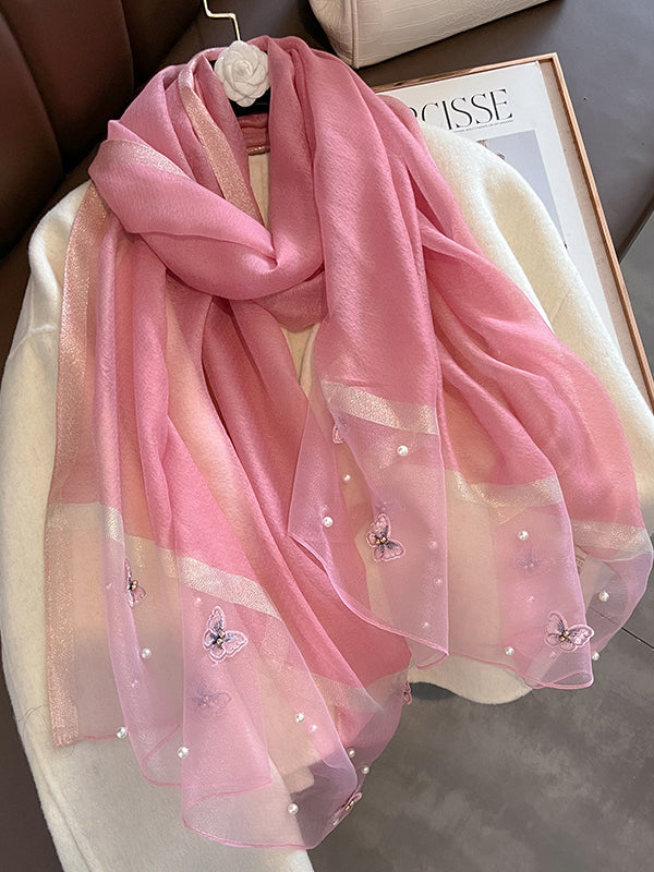 Applique Butterfly Shape Beaded Keep Warm Scarf