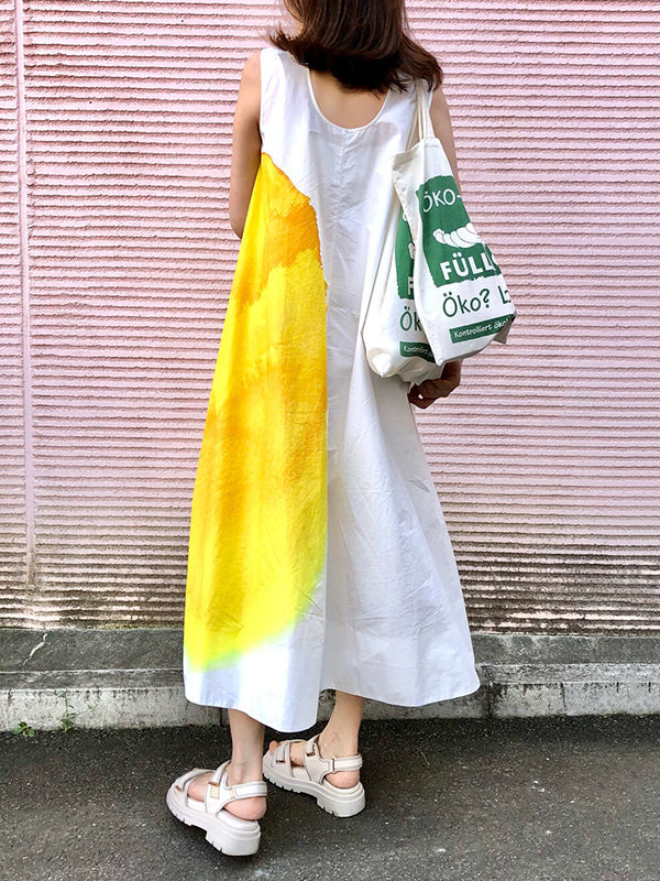 Flower Print Pockets A-line Loose Round-neck Midi Dresses