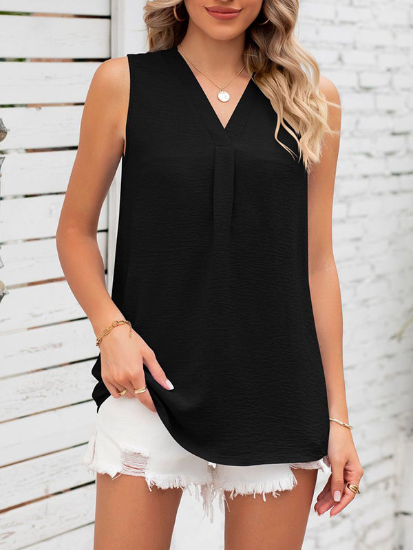Solid Color Loose Sleeveless V-neck Vest Top