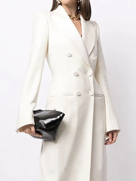 Long Sleeves Solid Color Notched Collar Blazer Outerwear