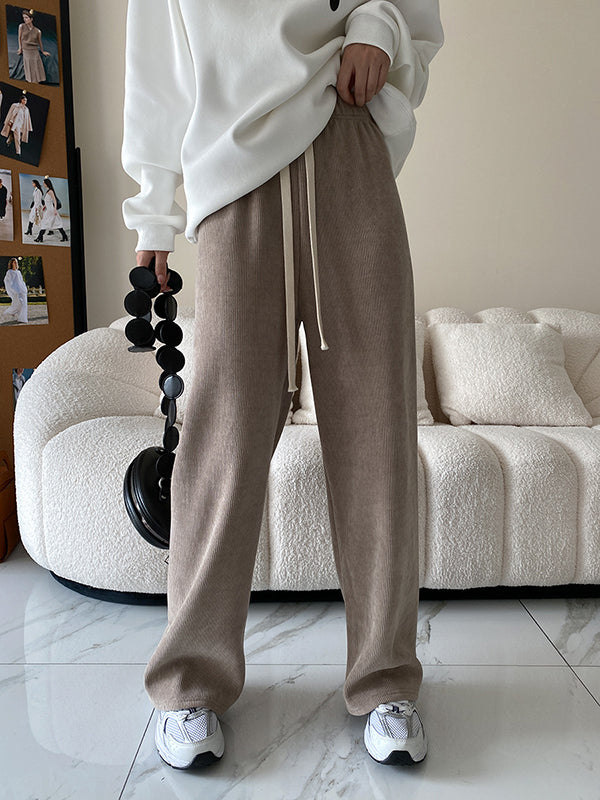 Urban Wide Leg Loose Fleece Keep Warm Solid Color Pants