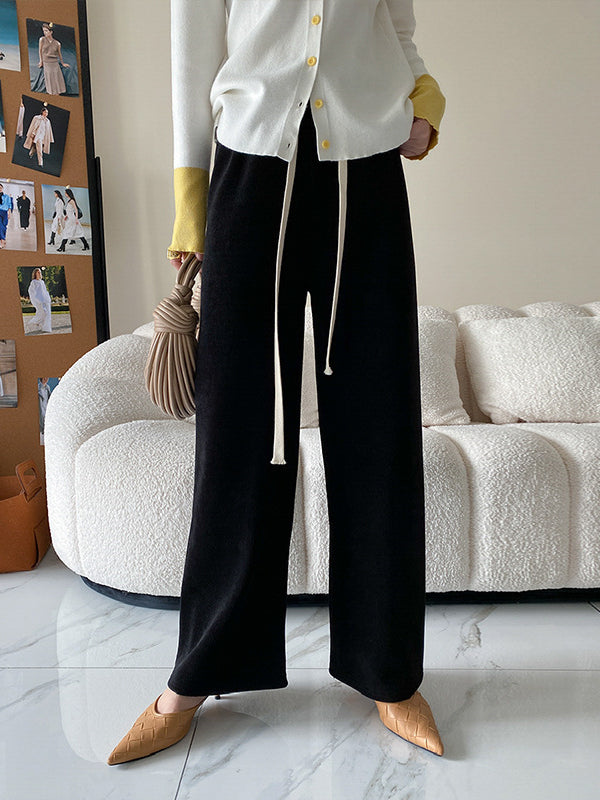Urban Wide Leg Loose Fleece Keep Warm Solid Color Pants