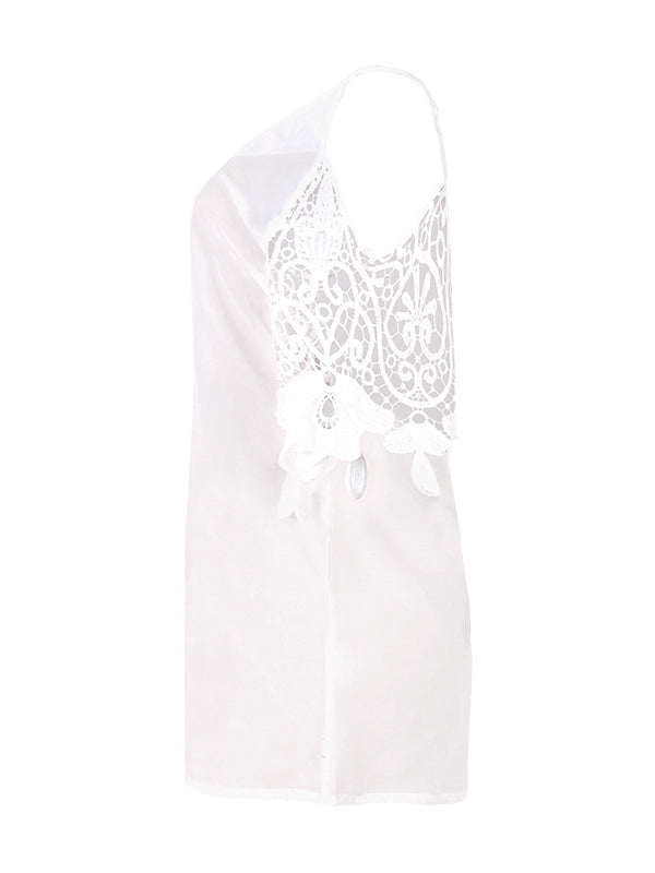 Hollow Solid Color Split-Joint Half Sleeves Loose Cold Shoulder T-Shirts Tops