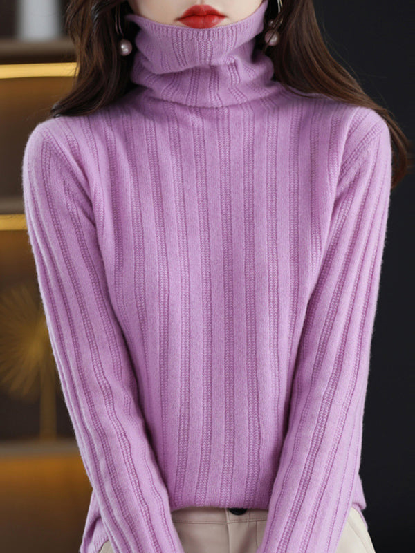 Keep Warm Solid Color Long Sleeves Skinny High Neck Sweater Tops Pullovers