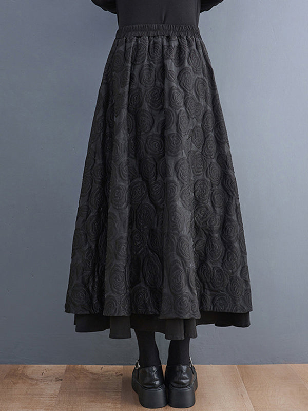 Asymmetric Elasticity Jacquard Solid Color A-Line Loose Skirts Bottoms