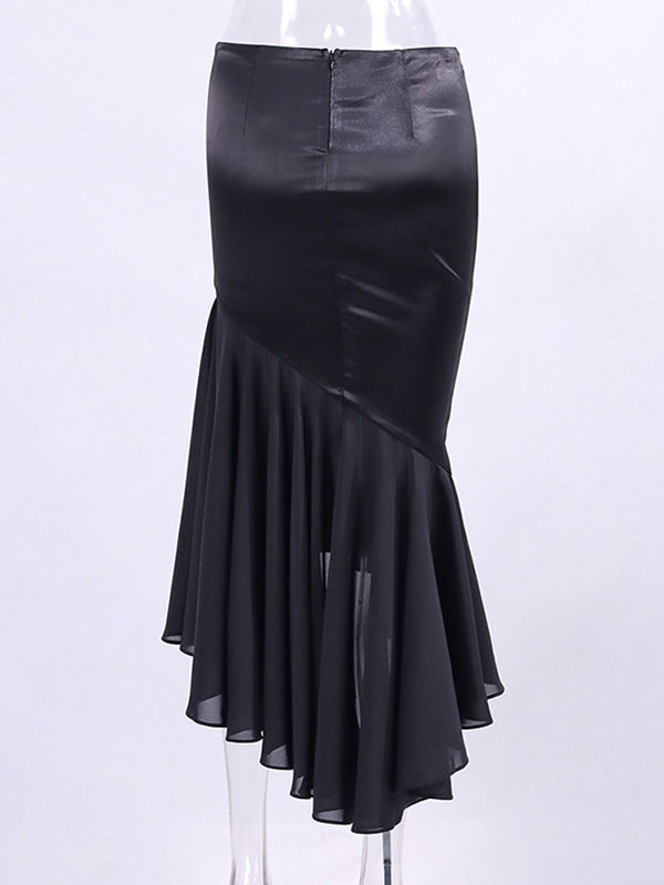 Asymmetric Pleated Ruffled Split-Joint Bodycon High Waisted Skirts Bottoms