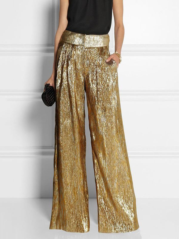 Shiny High Waisted Loose Trousers Pants