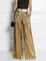 Shiny High Waisted Loose Trousers Pants