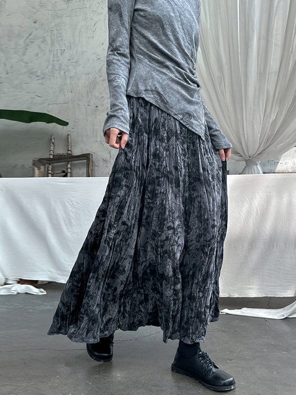 Elastics Pleated Printed High Waisted Loose Skirts