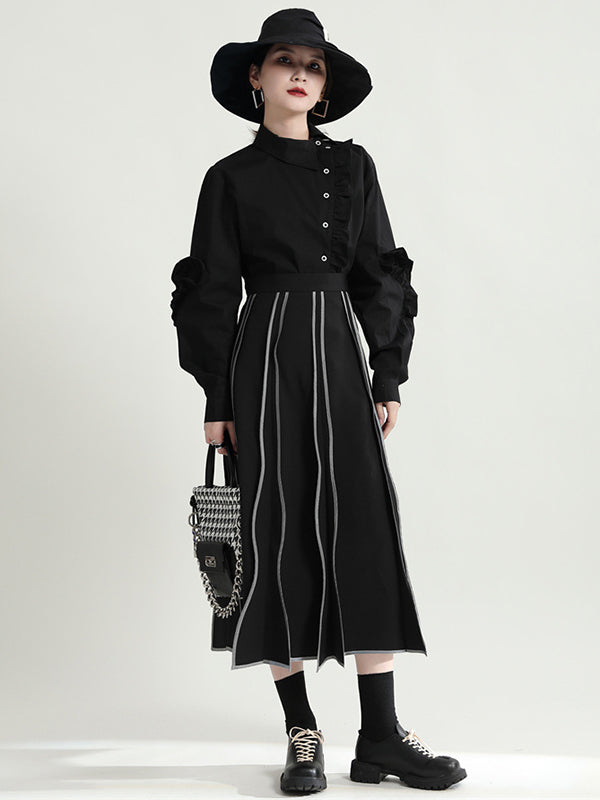 Original Irregular Contrast Color Striped Skirt