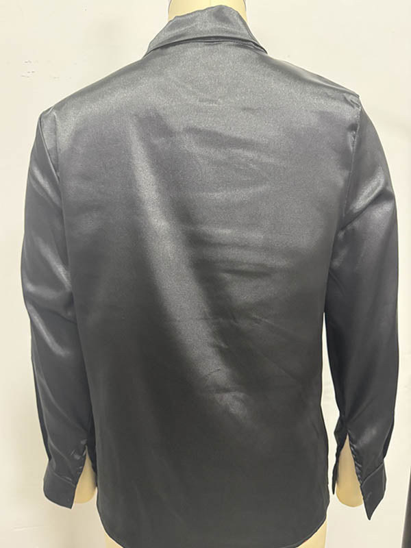 Solid Color Split-Joint Streamer Long Sleeves Loose Scarf Collar Blouses&Shirts Tops