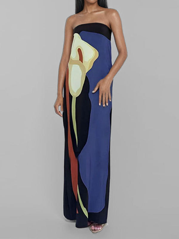 Printed Split-Joint Loose Plus Size Tube Maxi Dresses