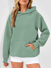 Pockets Solid Color Split-Joint Hooded Long Sleeves Hoodies Tops
