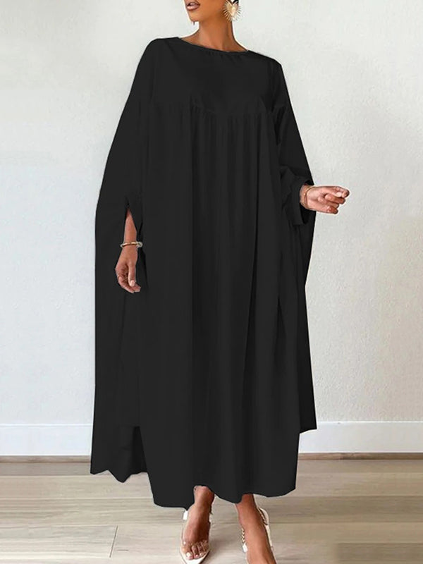 Solid Color Batwing Sleeves Long Sleeves Round-Neck Maxi Dresses