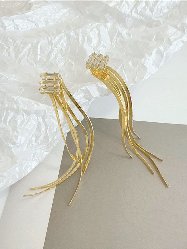 Geometric Rhine Stones Tasseled Drop Earrings