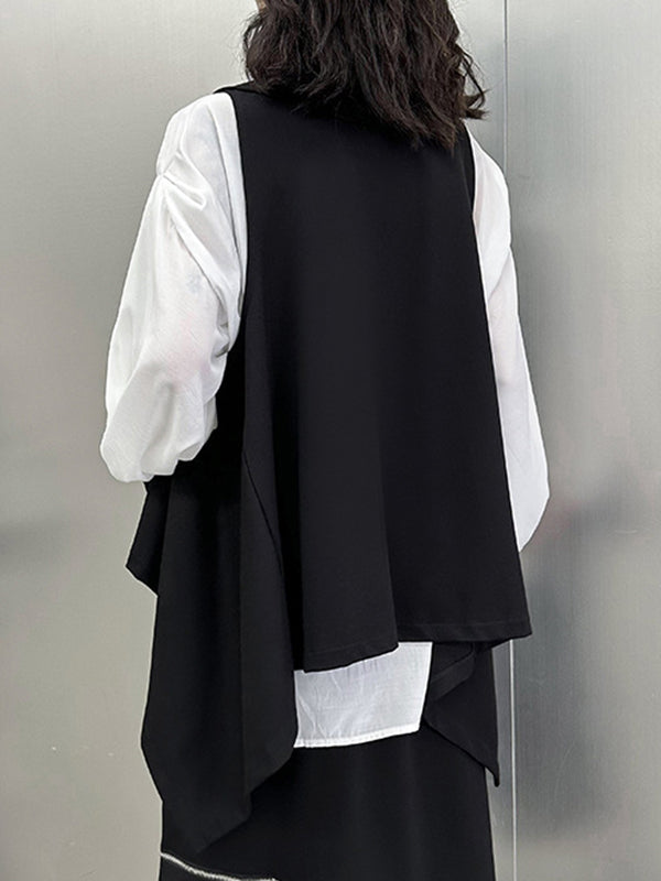 Pockets Solid Color Irregularity Loose Heaps Collar Vest Top T-Shirts