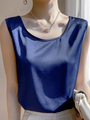 Solid Color Loose Sleeveless Round-Neck Vest Top