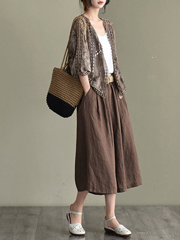Seven-Quarter Sleeves Crochet Hollow Solid Color Outerwear