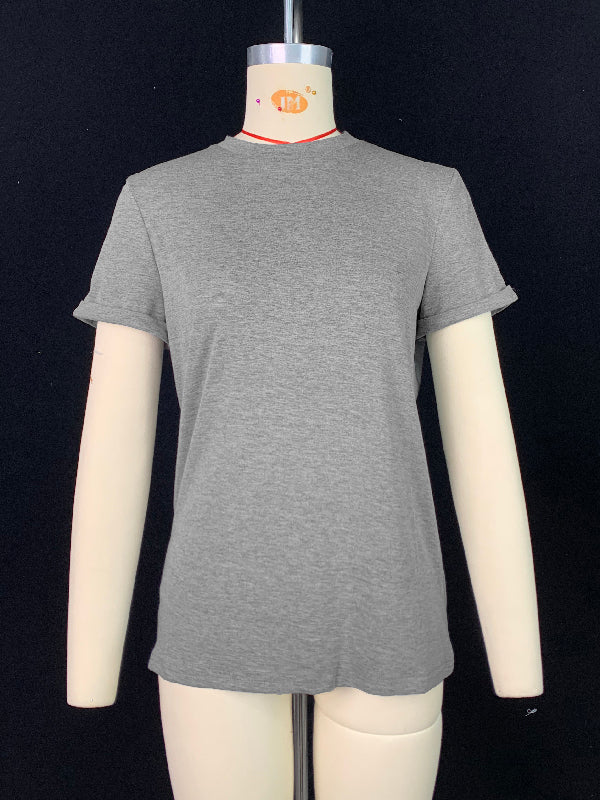 Solid Color Short Sleeves Round-neck T-Shirts Tops