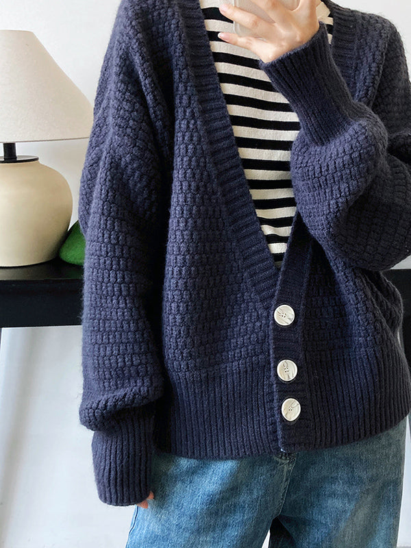 Trendy Loose Solid Color V-Neck Cardigan Tops