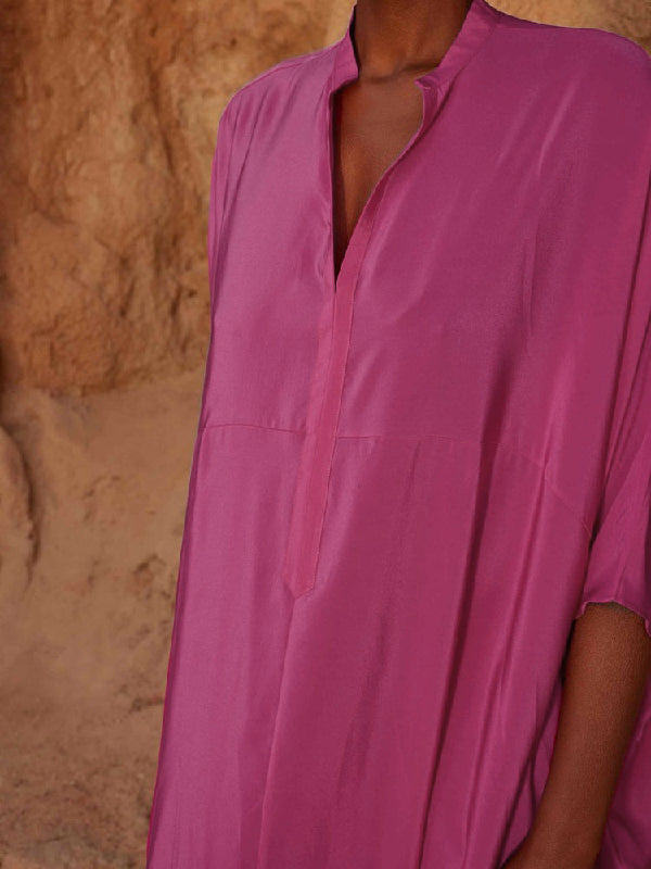 Solid Color V-Cut Batwing Sleeves Loose Maxi Dresses