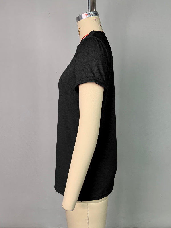 Solid Color Short Sleeves Round-neck T-Shirts Tops