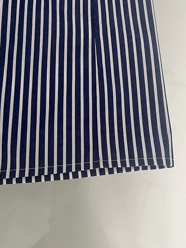 Striped Long Sleeves Loose Round-Neck Shirt Dress Midi Dresses