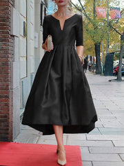 Solid Color Half Sleeves V-Neck Midi Dresses