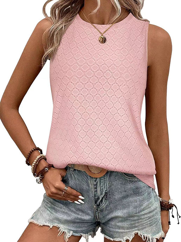 Solid Color Loose Sleeveless Round-Neck Vest Top