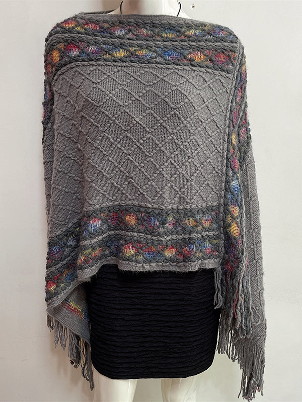 Asymmetric Tasseled Loose V-Neck Shawl&Cloak Cape