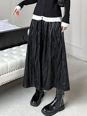 Elasticity Pleated Solid Color A-Line High Waisted Skirts Bottoms