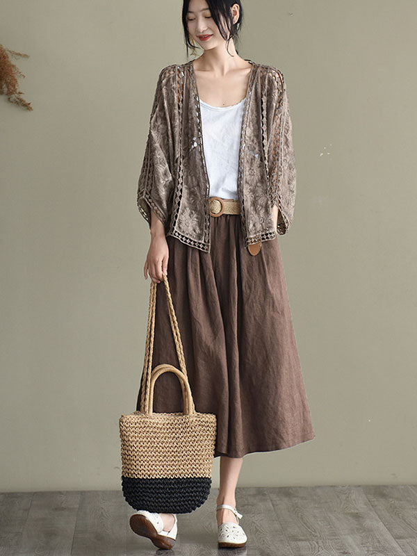 Seven-Quarter Sleeves Crochet Hollow Solid Color Outerwear